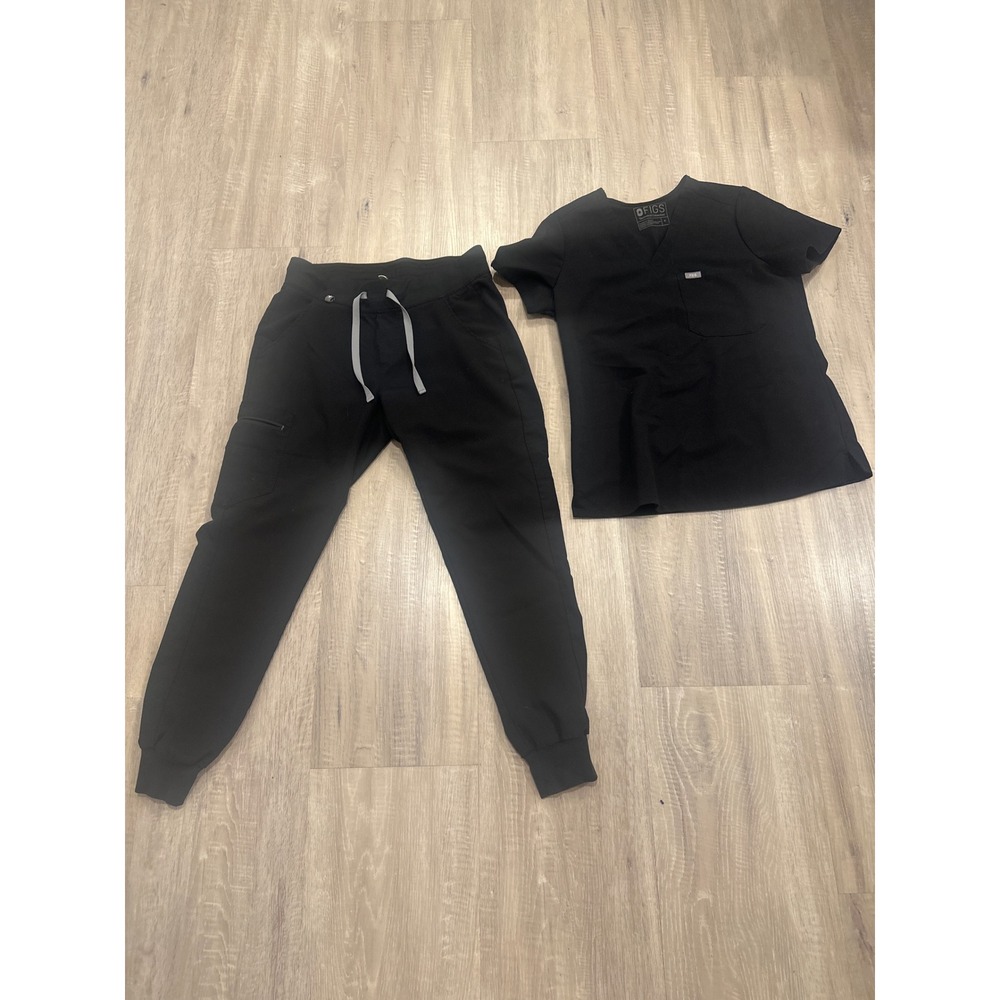 FIGS Technical Collection Black Scrub Set V-Neck Top & Jogger Pants Small
Med